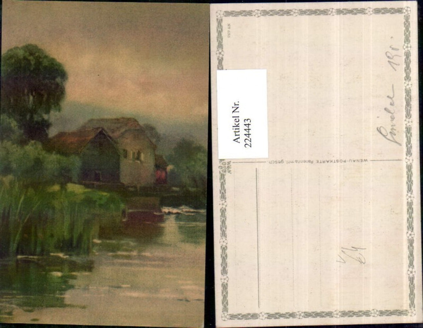 224443, Artist AK Landscape Houses River Party