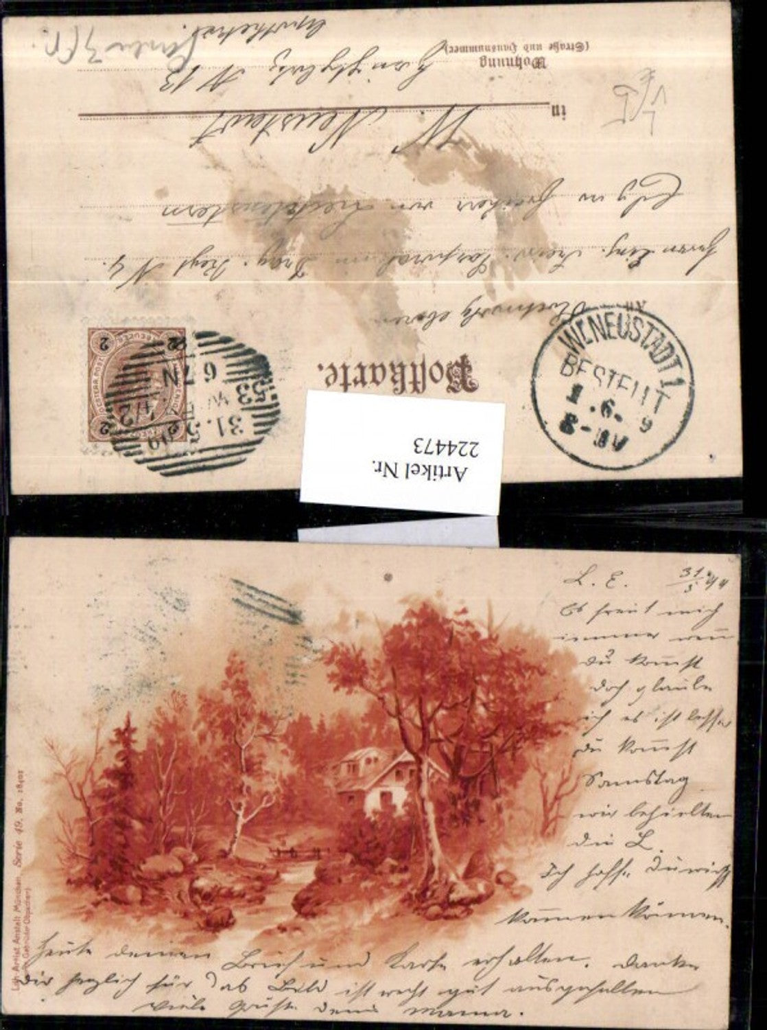 224473,Künstler Litho AK Landschaft Bach Wald Haus pub Lith-Artist Anstalt München 49/18401