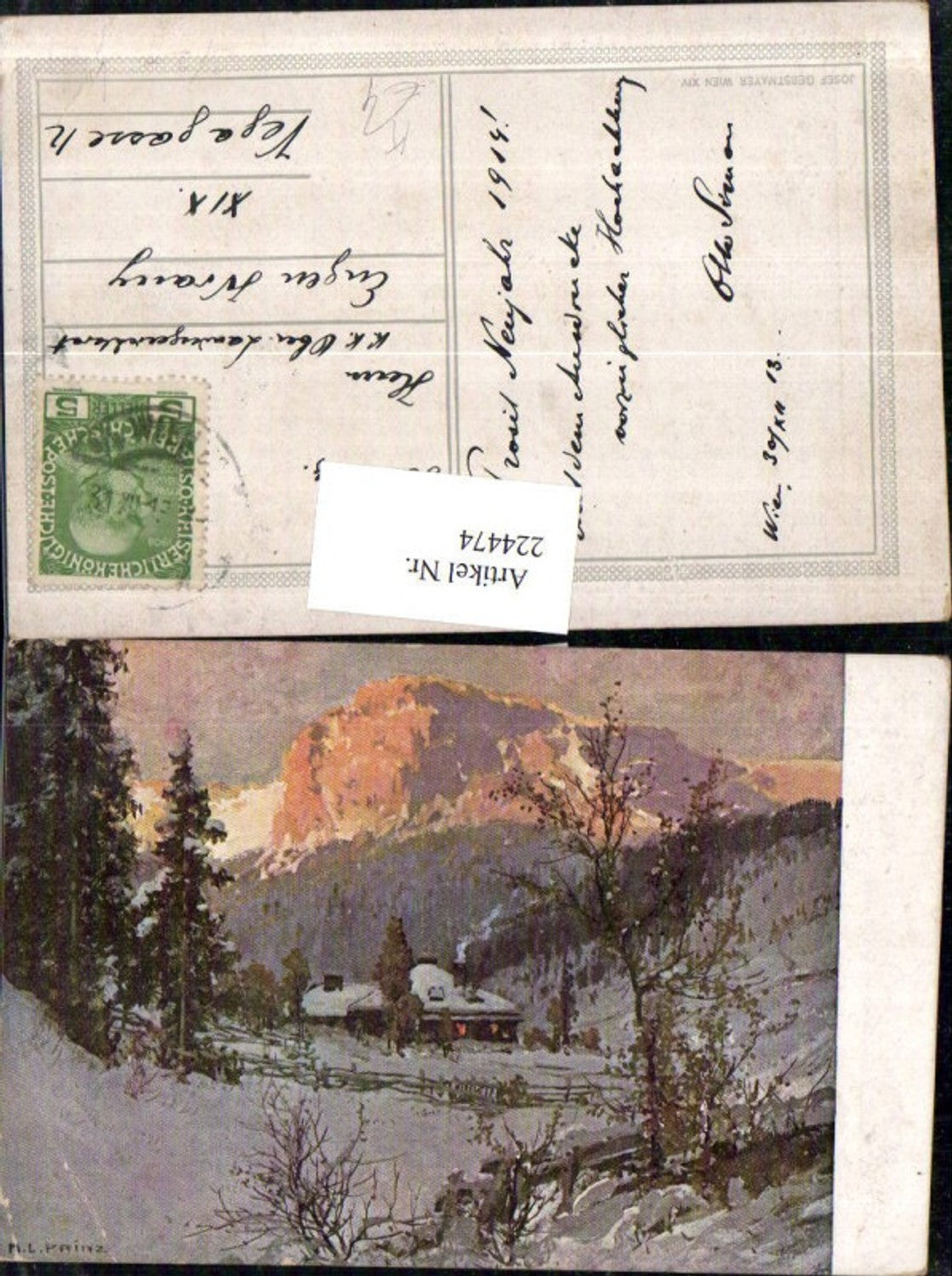 224474,Künstler AK L. Prinz Winterlandschaft Bergkulisse pub Josef Gerstmayer Wien