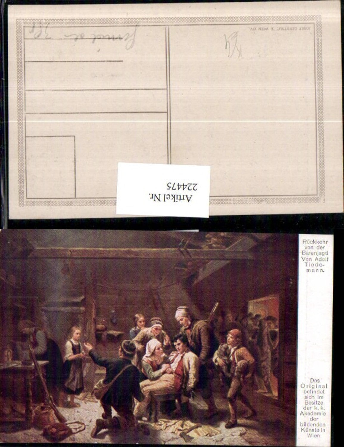 224475,Künstler AK Adolf Tiedemann Rückkehr v. d. Bärenjagd Leute Gewehr pub Josef Gerstmayer Wien