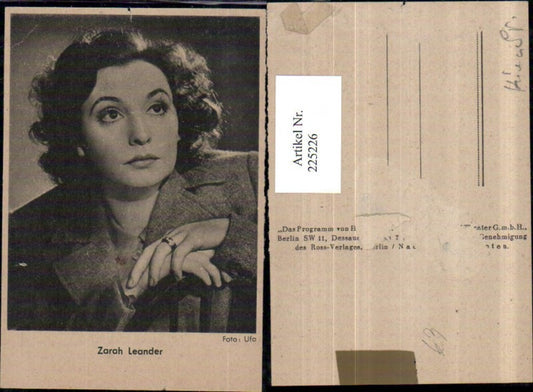 225226,Schauspielerin Zarah Leander Portrait
