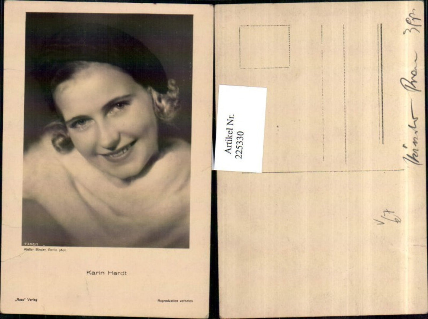 225330,Schauspielerin Karin Hardt Portrait pub Ross Berlin 7340/1