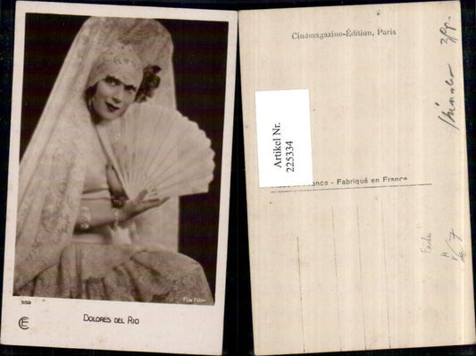 225334,Schauspielerin Dolores del Rio Portrait m. Fächer Hut Hutmode pub Cinemagazine-Edition Paris 559