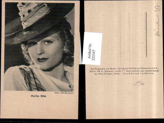 225347,Schauspielerin Marika Rökk Portrait m. Hut