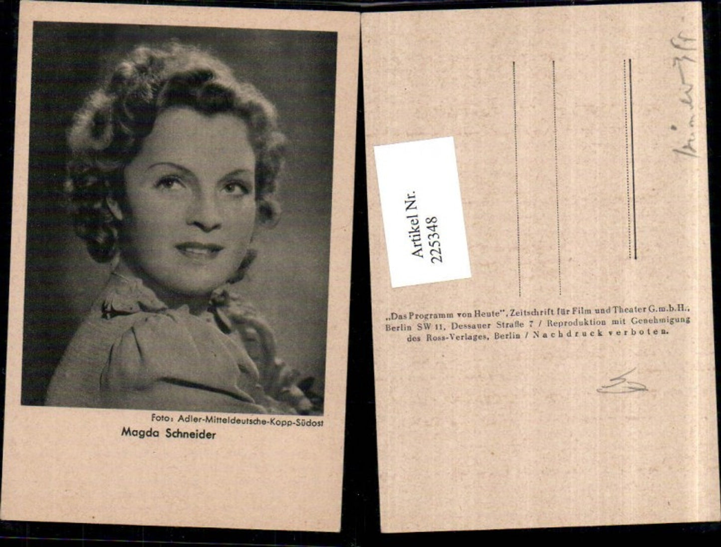 225348,Schauspielerin Magda Schneider Portrait