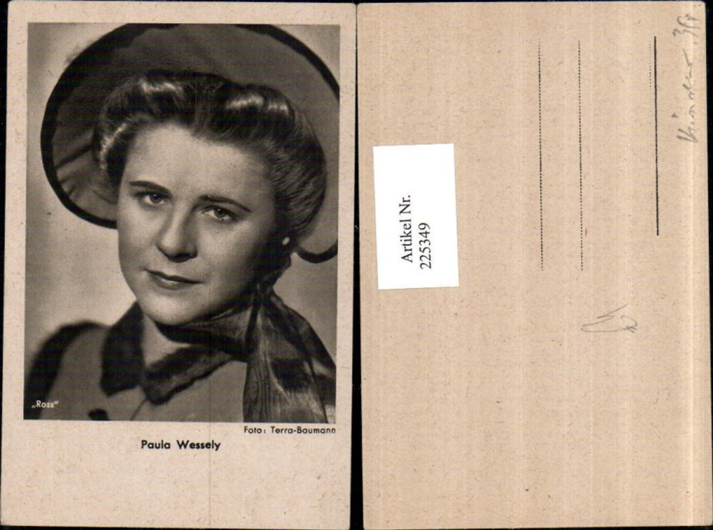 225349,Schauspielerin Paula Wessely Portrait m. Hut pub Ross Berlin