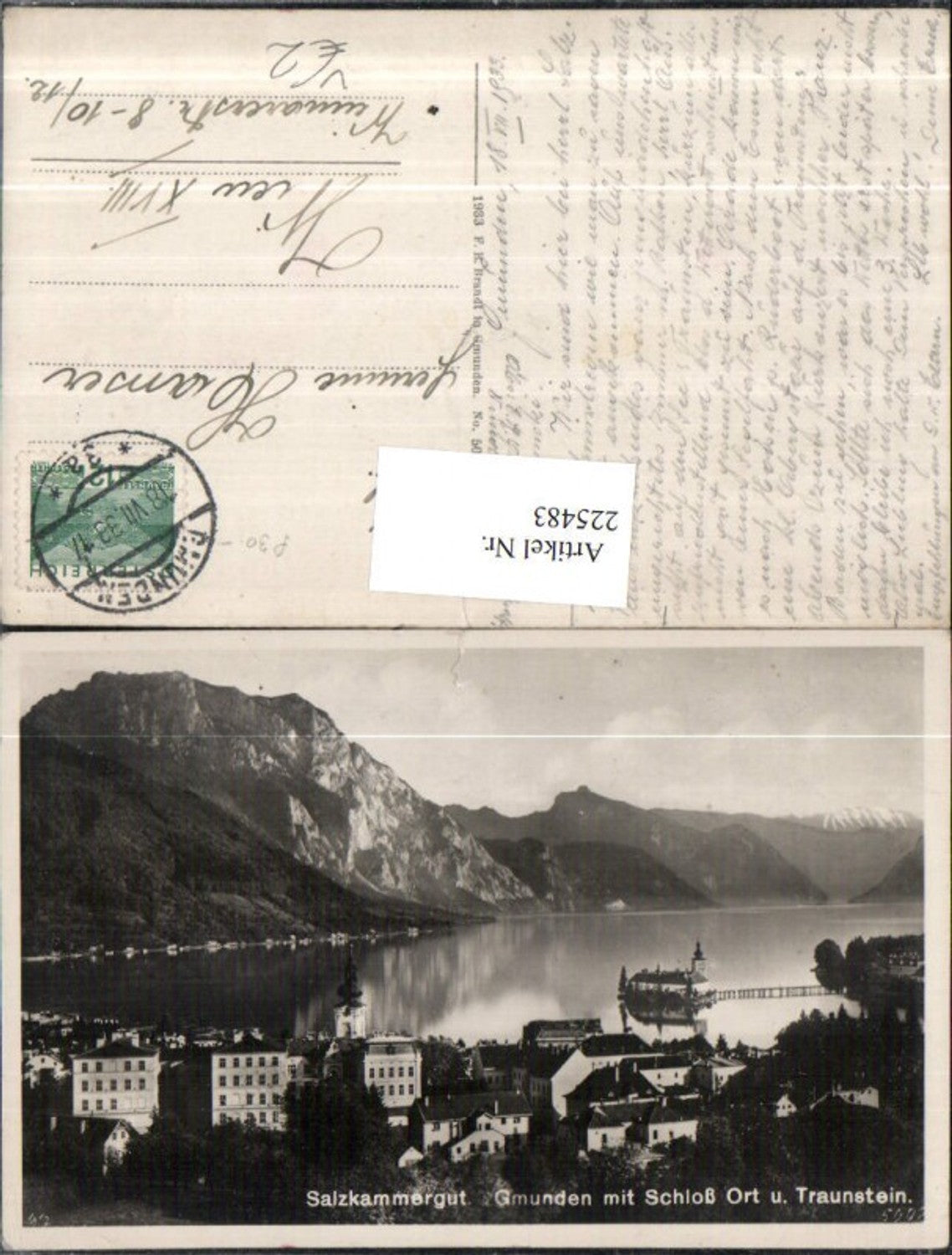 225483,Salzkammergut Gmunden Teilansicht m. Schloss Orth u. Traunstein pub F. E. Brandt 5002