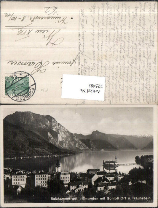 225483,Salzkammergut Gmunden Teilansicht m. Schloss Orth u. Traunstein pub F. E. Brandt 5002