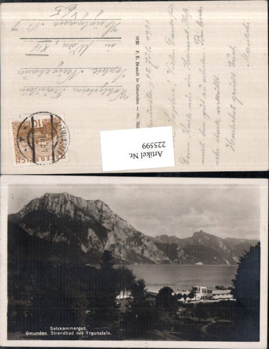 225599,Gmunden Strandbad m. Traunstein pub F. E. Brandt 5626