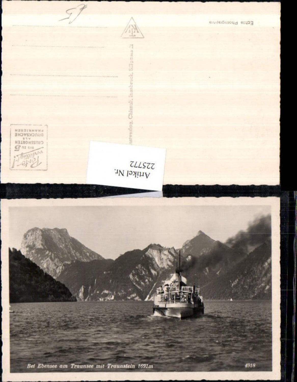 225772,Traunsee m. Traunstein b. Ebensee Bergkulisse Dampfer
