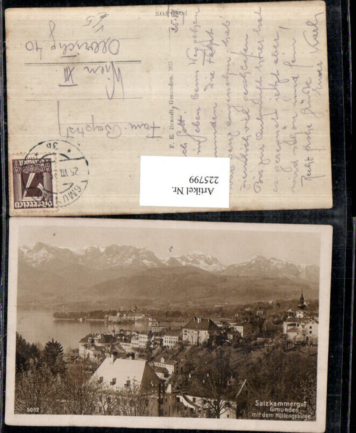 225799,Gmunden Teilansicht m. d. Höllengebirge pub F. E. Brandt 5002