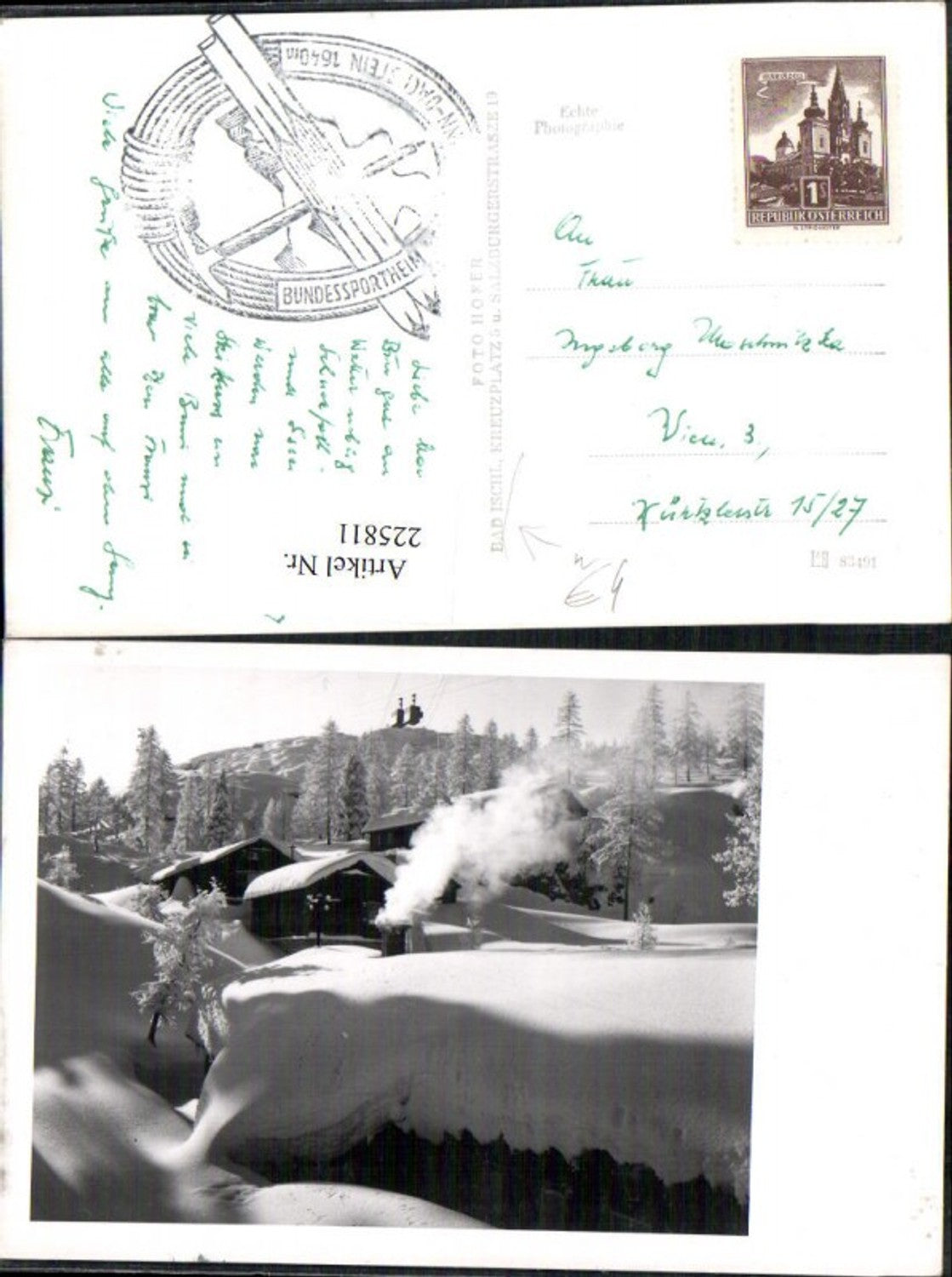 225811,Bad Ischl Partie Berghütten Hütten Seilbahn Gondel Winterbild