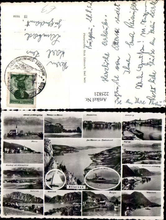 225821,Attersee Totale Segelboot Dampfer Burgau Unterach Nussdorf Weyregg Kammer Seewalchen Mehrbildkarte