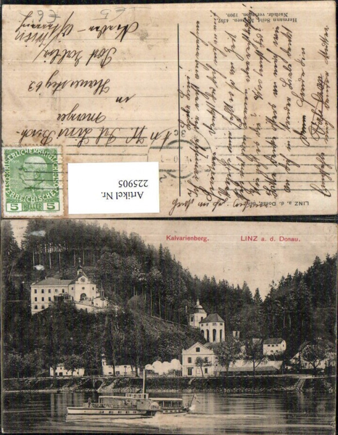 225905,Linz a. d. Donau Kalvarienberg Partie Dampfer