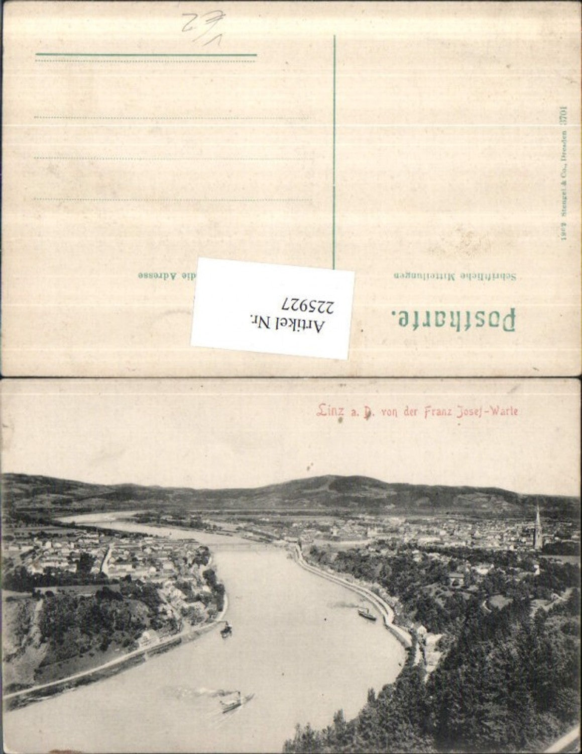 225927,Linz a. d. Donau Totale v. d. Franz Josef-Warte pub Stengel & Co 3701