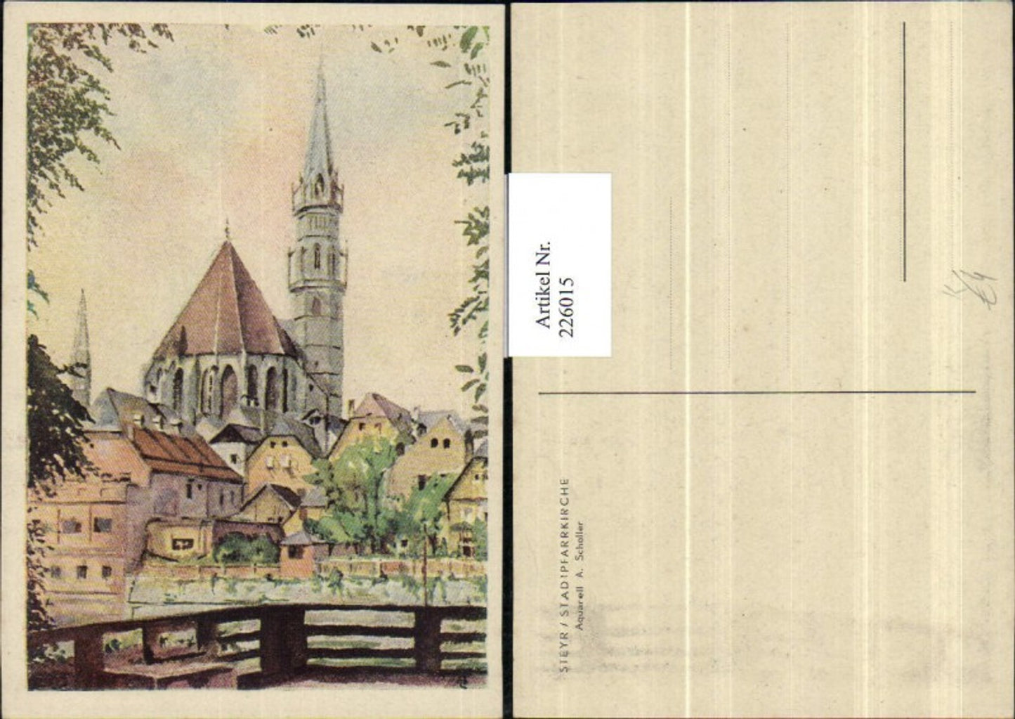 226015,Künstler AK A. Scholler Steyr Stadtpfarrkirche Kirche Aquarell