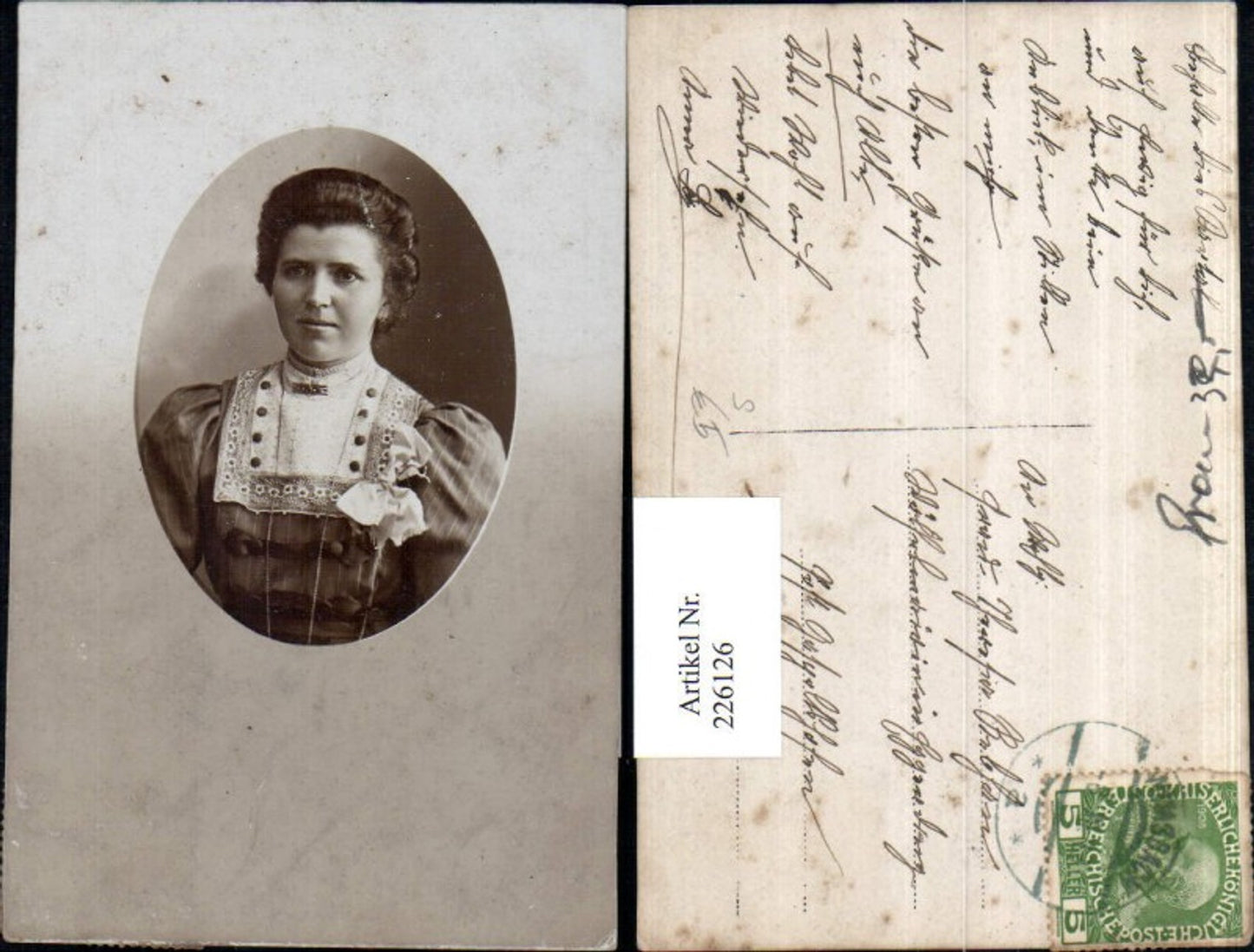 226126,Frau Portrait m. Kette Masche 5 Heller