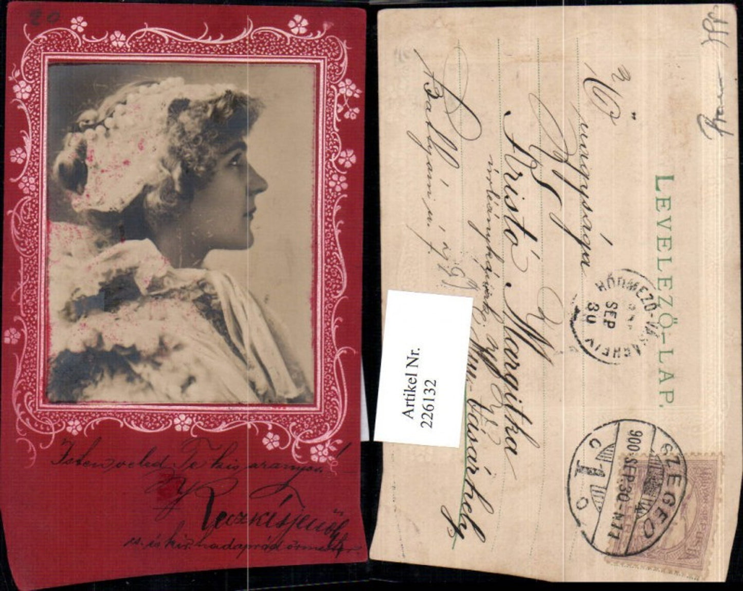 226132,Präge AK Frau Portrait m. Haarschmuck Rahmen Verzierung