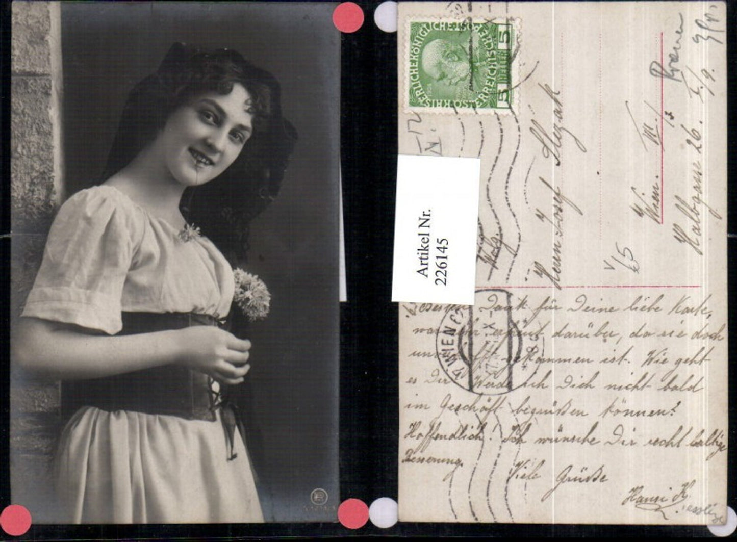 226145,Mädchen m. Kleid Blumen Kopftuch Portrait pub RPH 1213/3