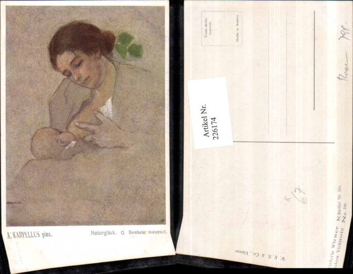 226174,Künstler AK A. Karpellus Mutterglück Frau Mutter b. Kind stillen
