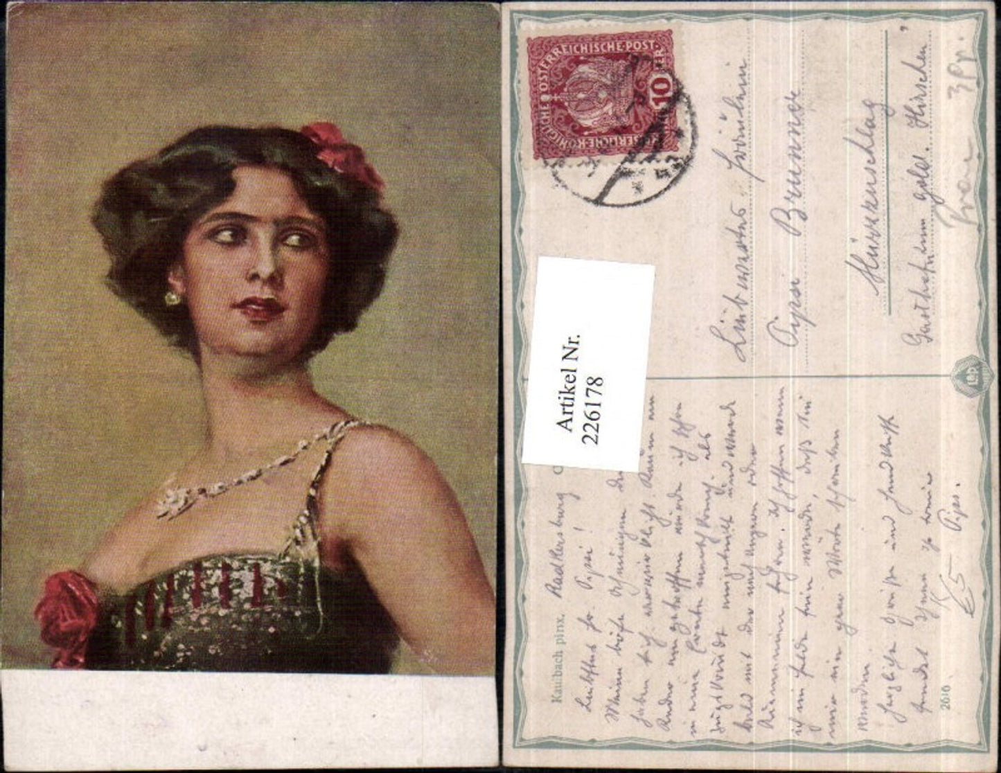 226178,Künstler AK Kaulbach Frau m. Masche Ohrringe Kette Portrait