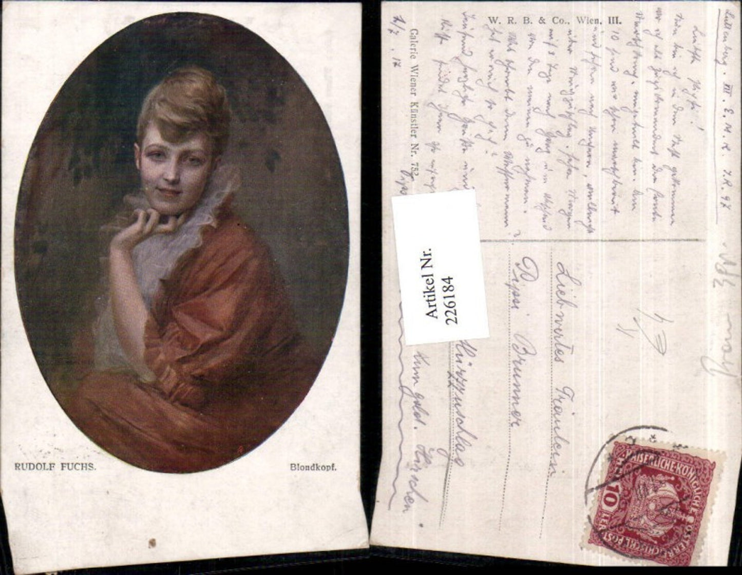 226184,Künstler AK Rudolf Fuchs Blondkopf Frau Mädchen Portrait