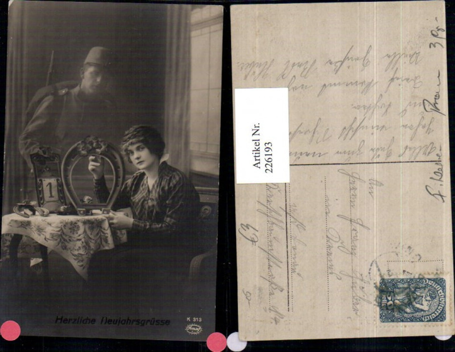 226193,Neujahr Frau im Stuhl Sessel Hufeisen Kalender Klee Soldat