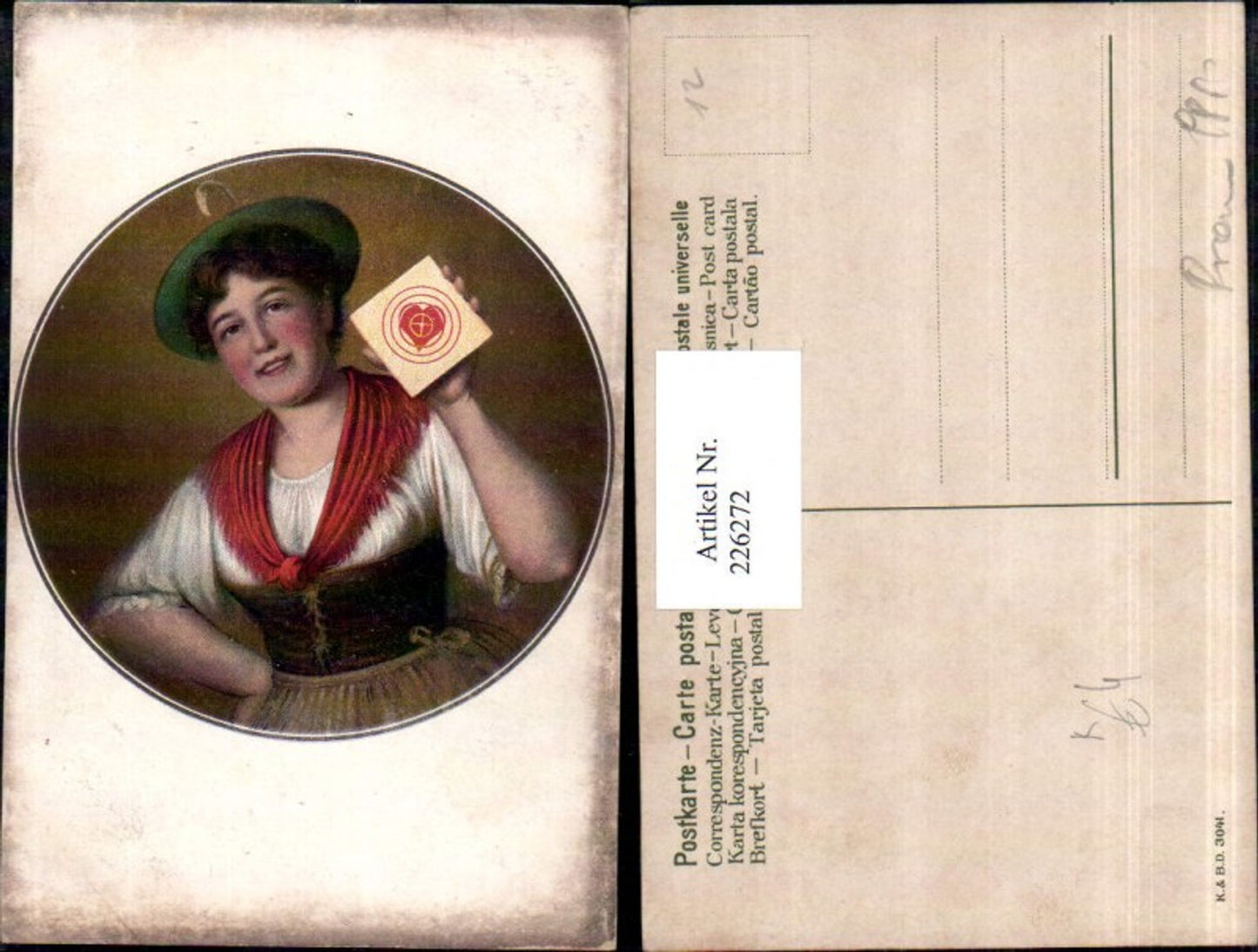226272,Künstler AK Frau m. Hut Kleid Tuch Zielscheibe