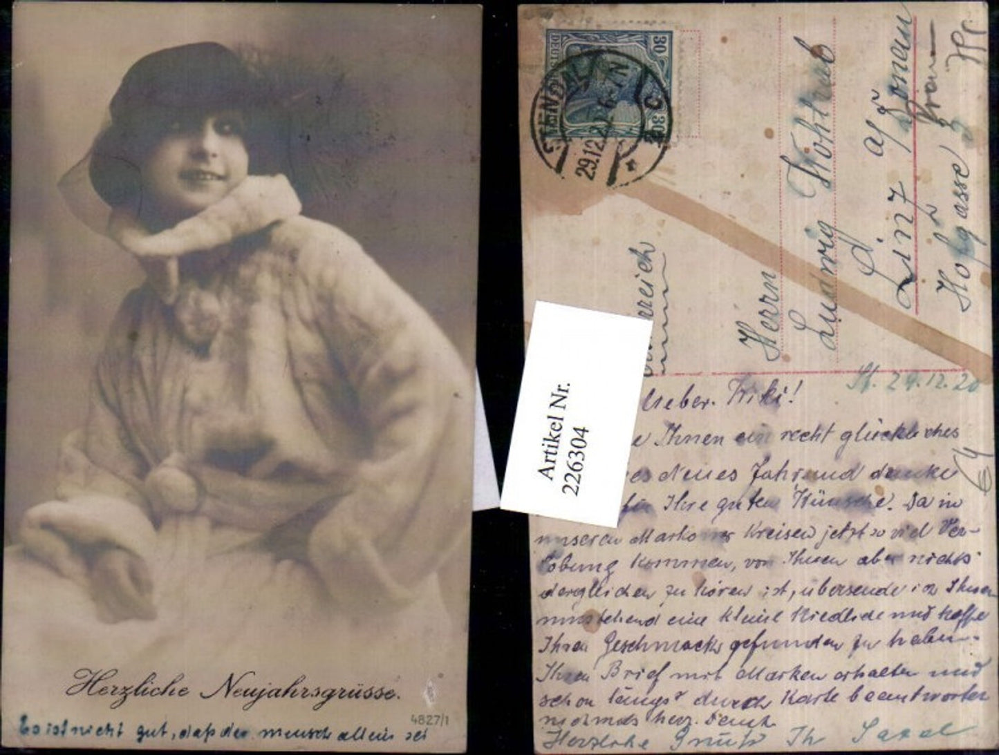 226304,Neujahr Frau Mädchen m. Pelzmantel Portrait