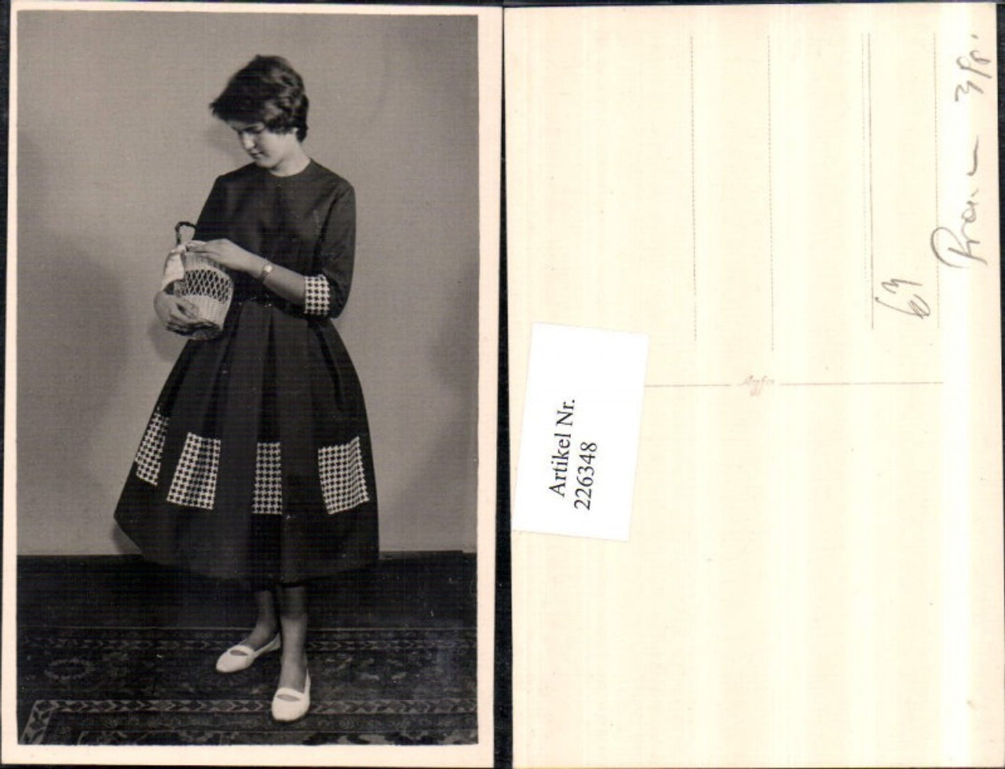 226348, Woman with dress, basket, ballerina shoes, portrait