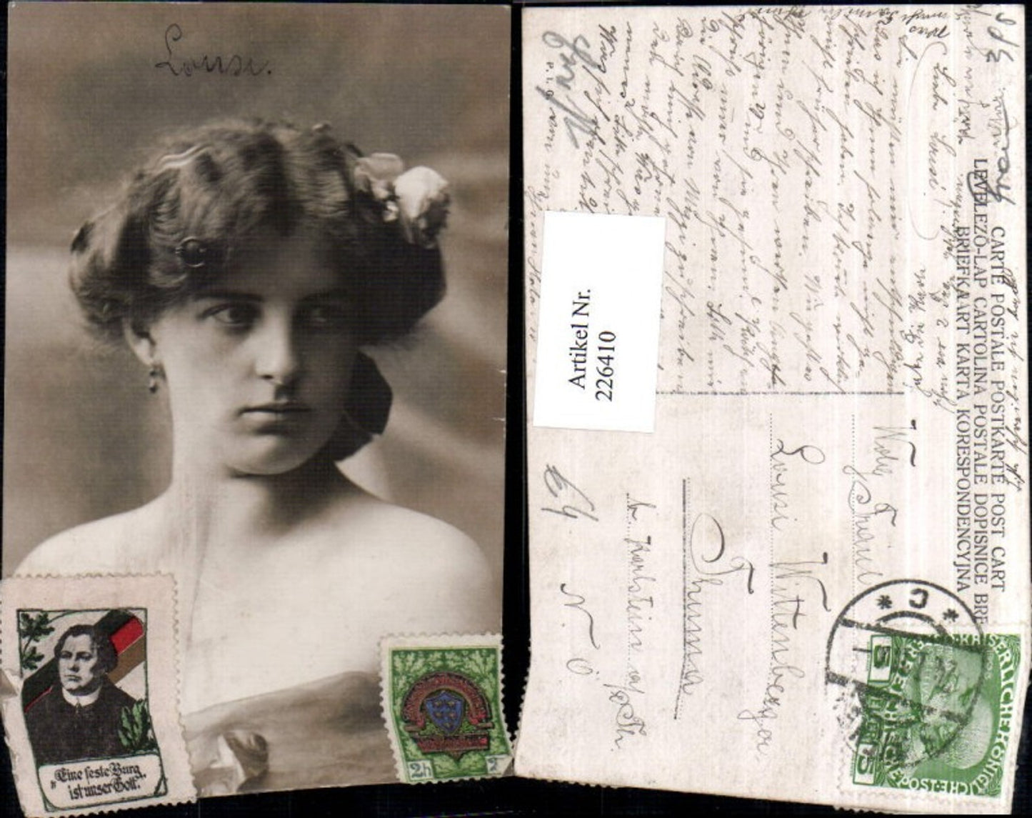 226410,Frau Mädchen m. Ohrring Rose Portrait