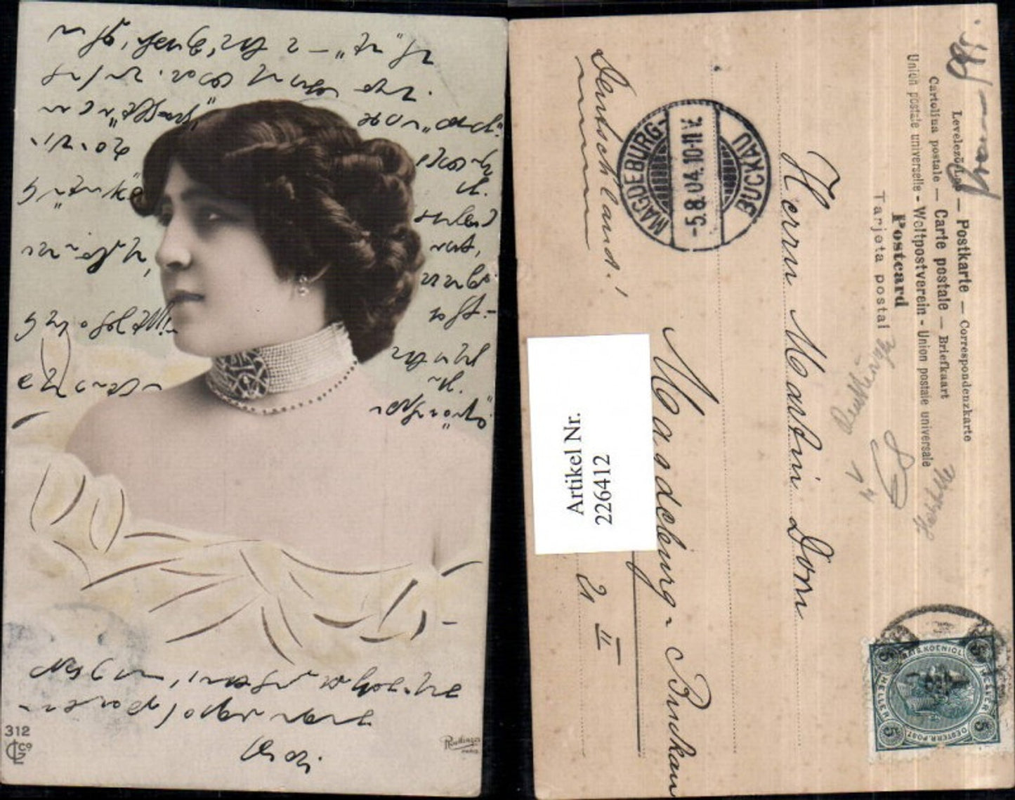 226412,Frau Mädchen m. Ohrring Halskette Kette Portrait pub Reutlinger Paris