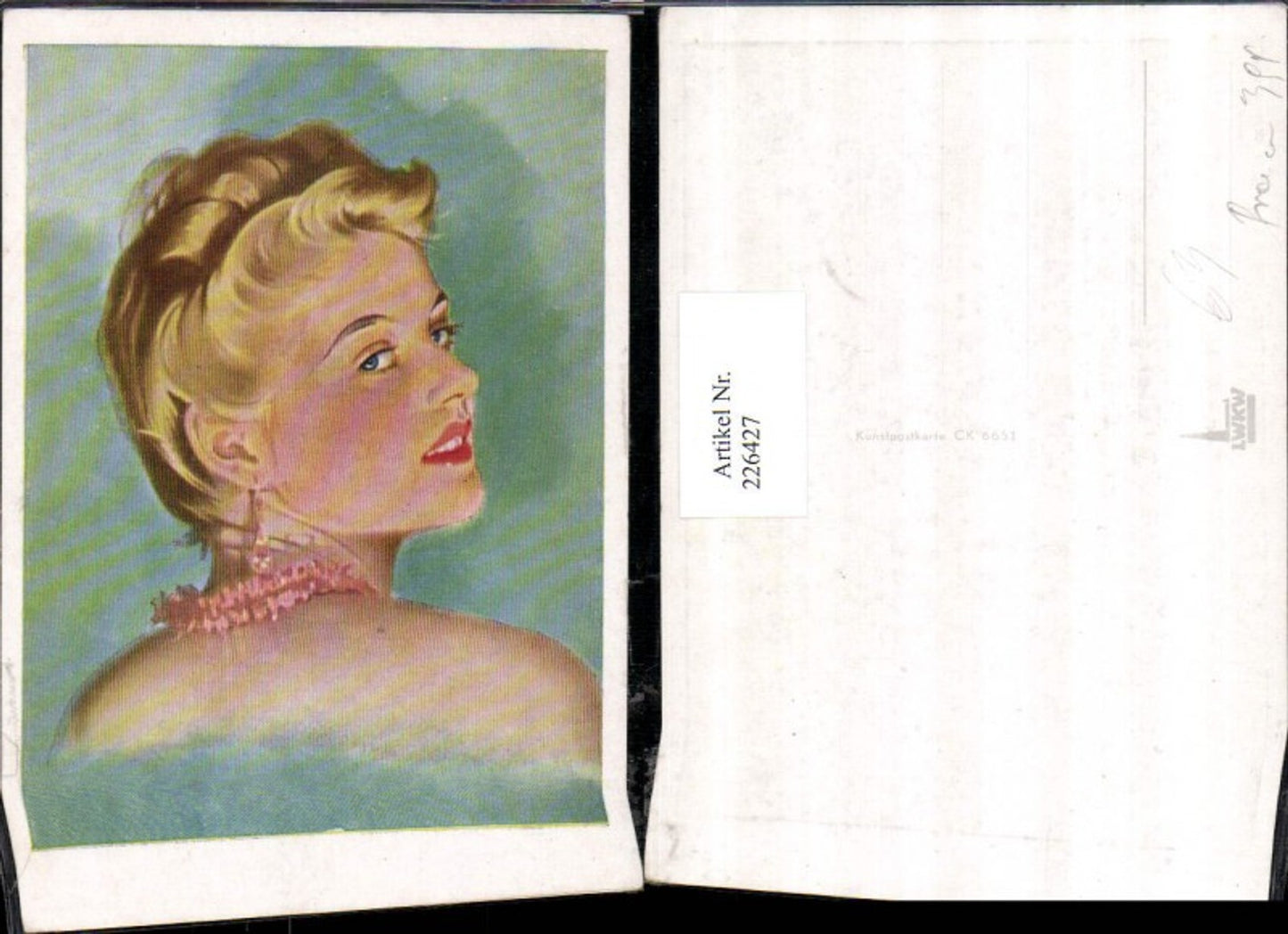 226427,Künstler AK Frau m. Ohrringe Kette Portrait