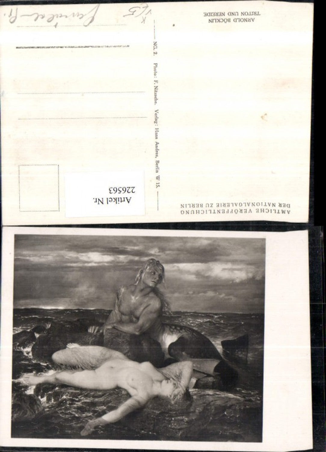 226563,Künstler AK Arnold Böcklin Triton u. Nereide Meeresgott Nymphe Akt pub Hans Andres Berlin