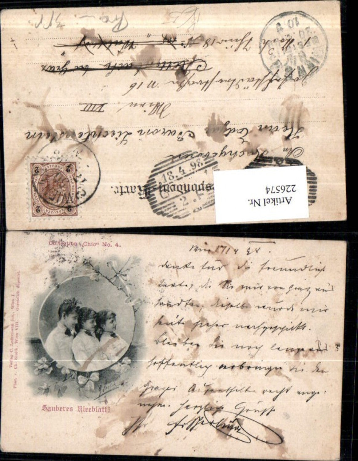 226574,Künstler AK Ch. Scolik Sauberes Kleeblatt Kinder Portrait pub C. Ledermann