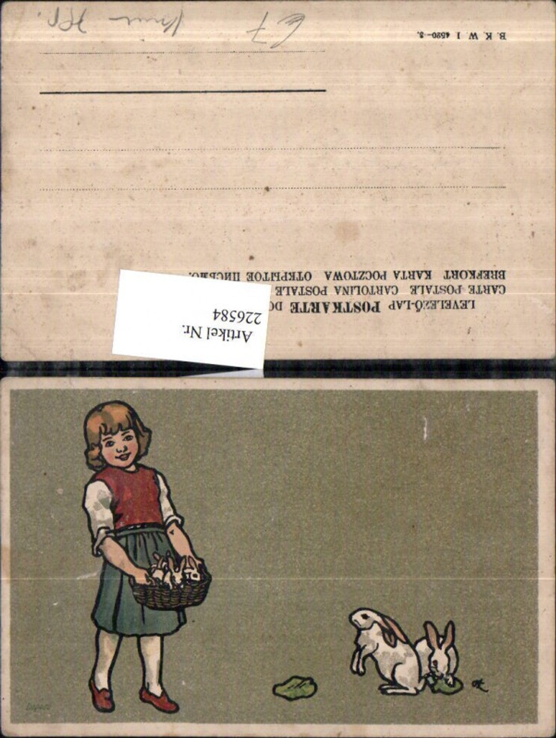 226584,Künstler AK Mädchen m. Hasen Korb Salatblätter