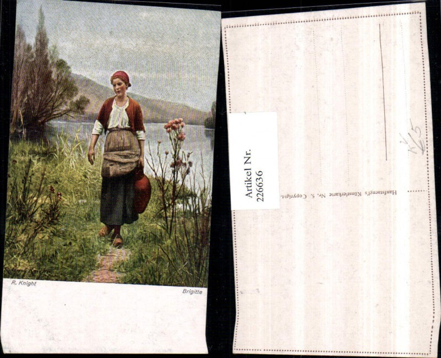 226636,Künstler AK R. Knigth Brigitte Frau m. Wasserkrug Krug Partie pub Hanfstaengls Künstlerkarte 5
