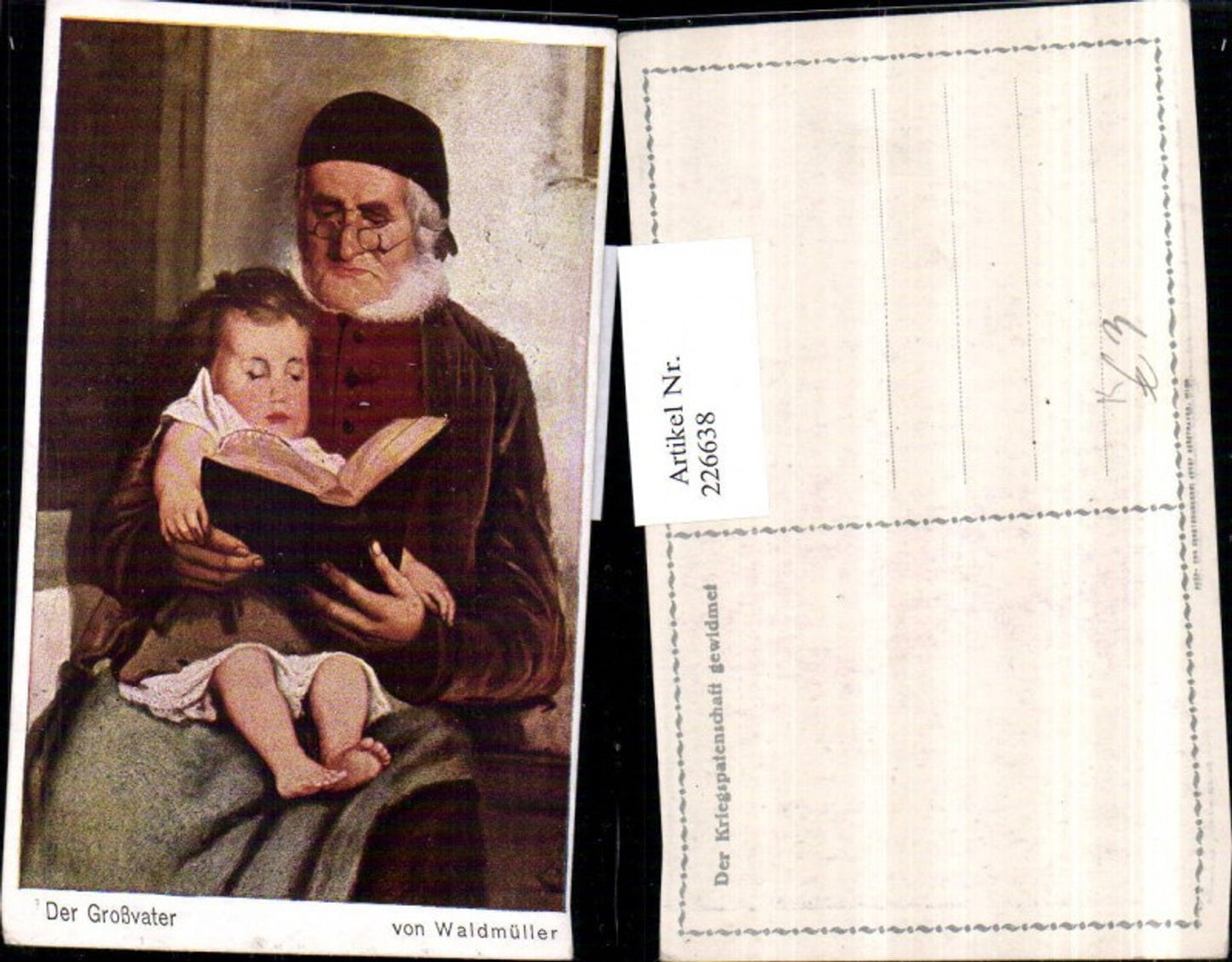 226638,Künstler AK Waldmüller Der Großvater m. Brille liest aus d. Buch Kind