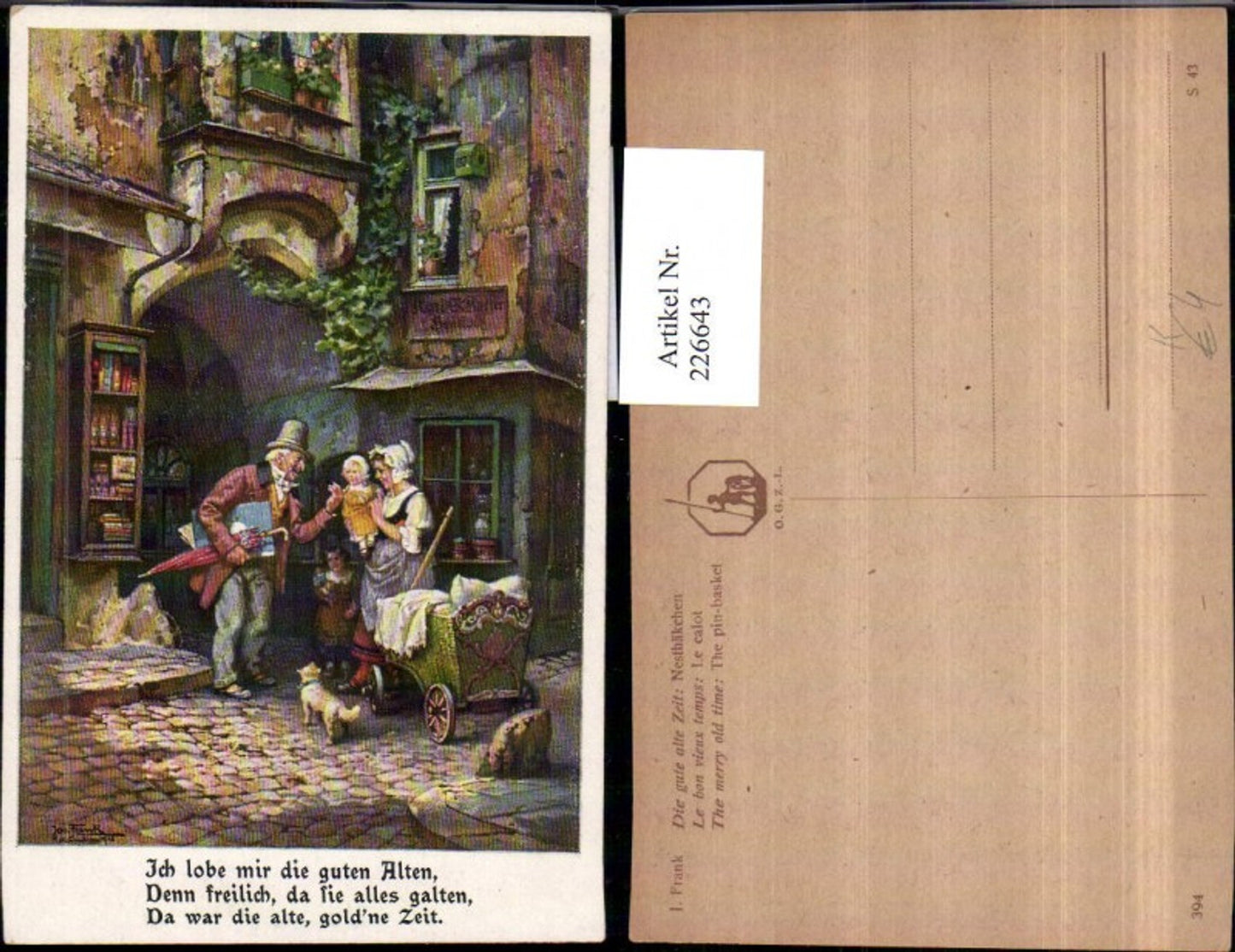 226643,Künstler AK J. Frank Die gute alte Zeit Nesthäkchen Frau m. Kinder Mann m. Hut u. Schirm