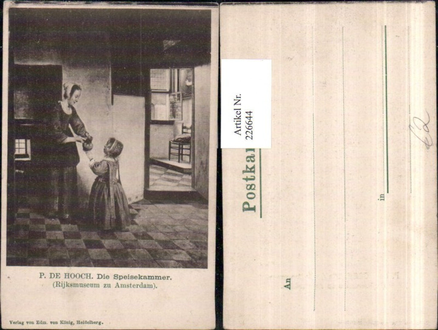 226644,Künstler AK P. De Hooch Die Speisekammer Frau m. Kind Mädchen