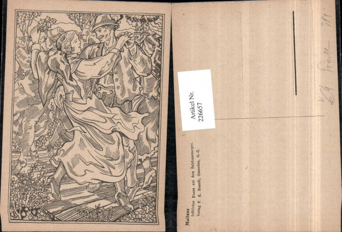 226657,Künstler AK Zeichnung Maitanz fröhliche Paare aus d. Salzkammergut pub F. E. Brandt