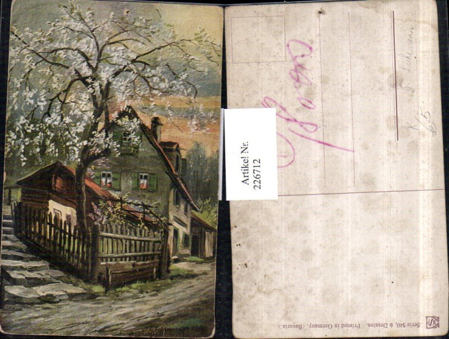 226712,Künstler AK G. Fuhrmann Hausansicht Baum Zaun