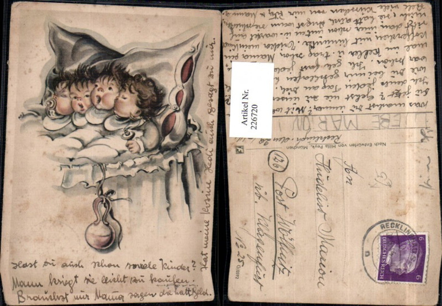 226720,Künstler AK H. Peyk Kinder i. Bett Schnuller Polster