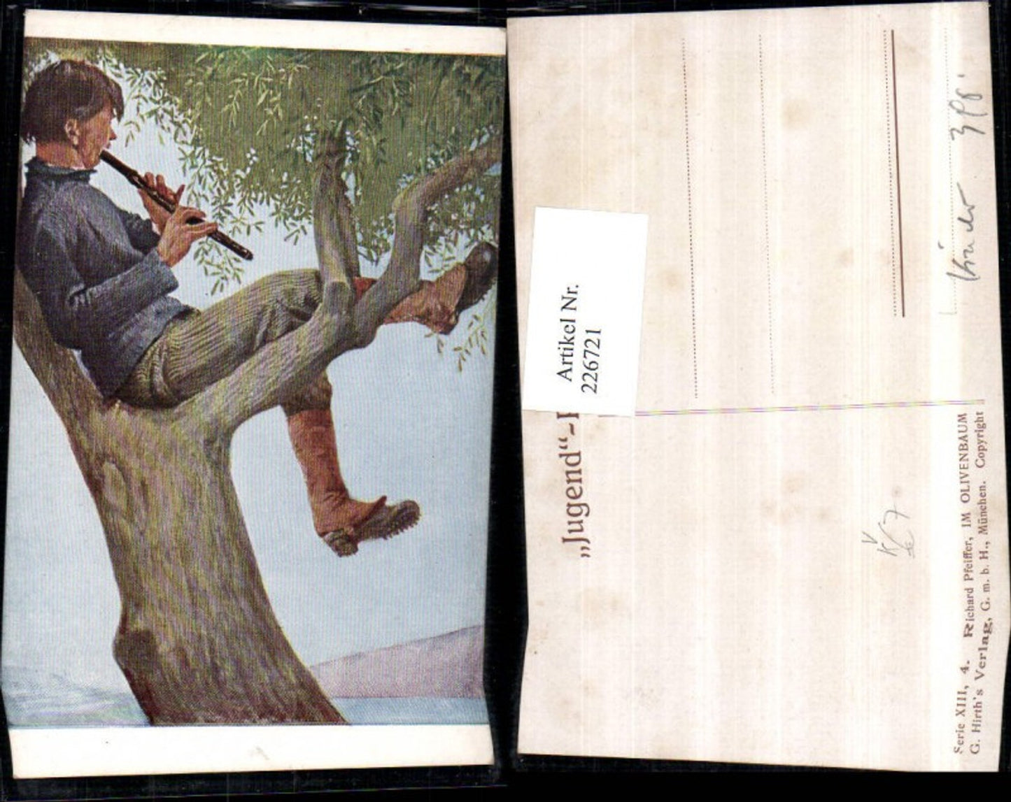 226721,Künstler AK Richard Pfeiffer Im Olivenbaum Mann m. Querflöte im Baum pub G. Hirth 13/4