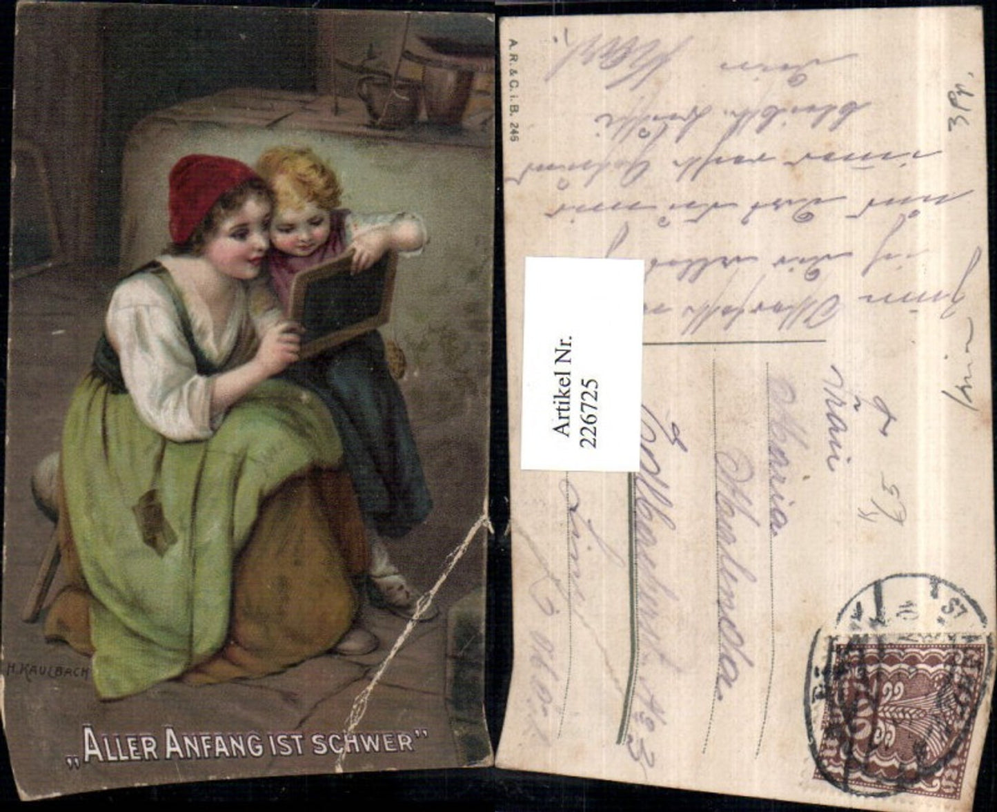 226725, Artist AK H. Kaulbach All beginnings are difficult Woman with girl Blackboard