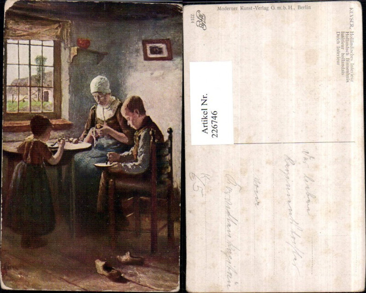 226746, Artist AK Keyser, Dutch Interior, Woman peeling, Children eating, Slippers