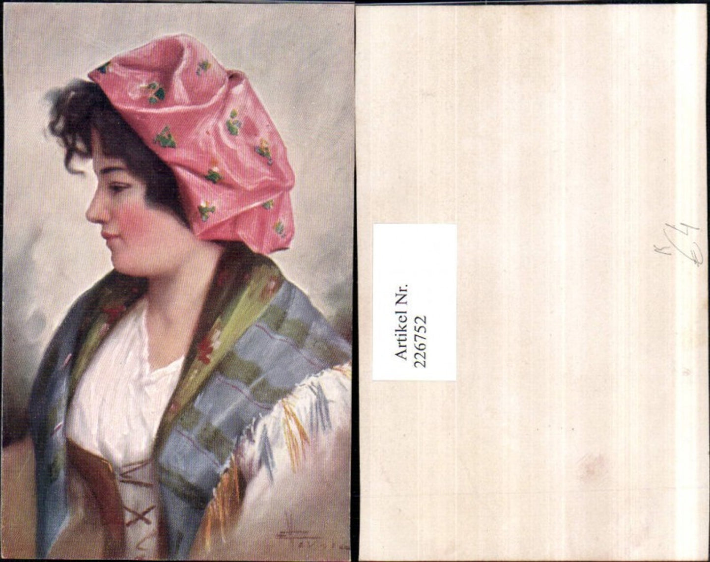 226752,Künstler AK Frau m. Kopftuch Tuch Portrait