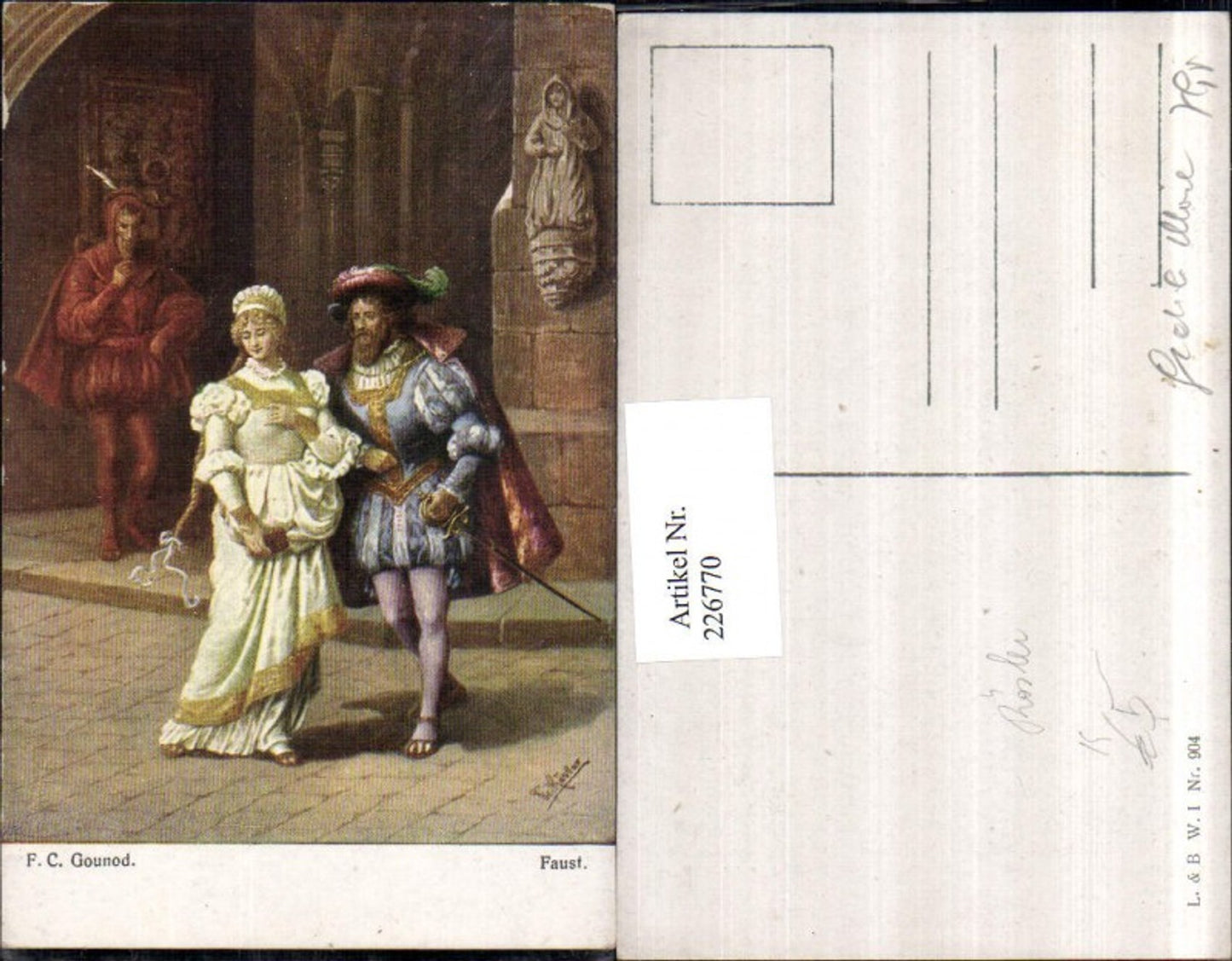 226770,Künstler AK Fr. Rösler Faust Frau m. Kleid Zöpfen Mann Schwert Umhang