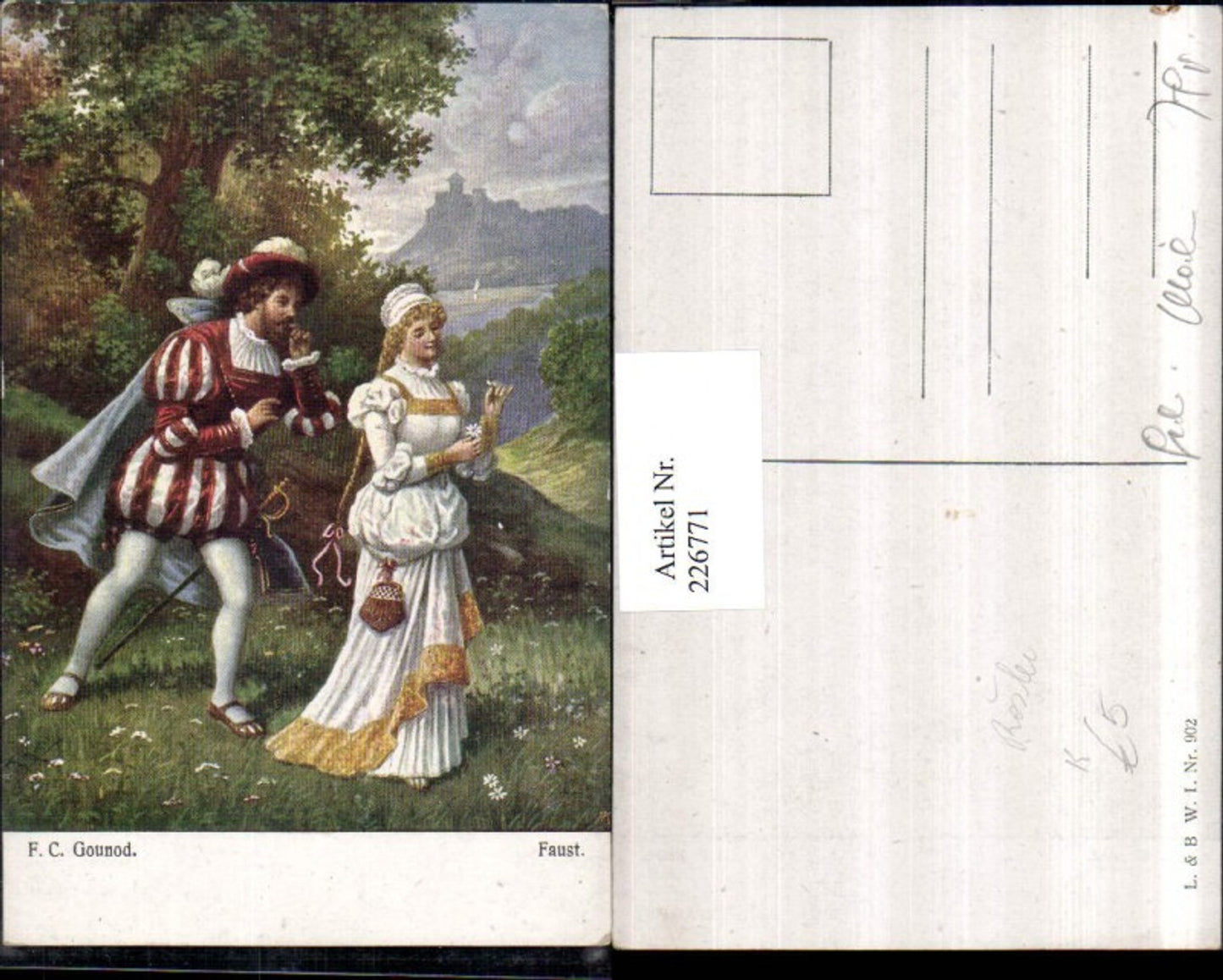 226771,Künstler AK Fr. Rösler Faust Frau m. Kleid Zöpfen Man Schwert Landschaft