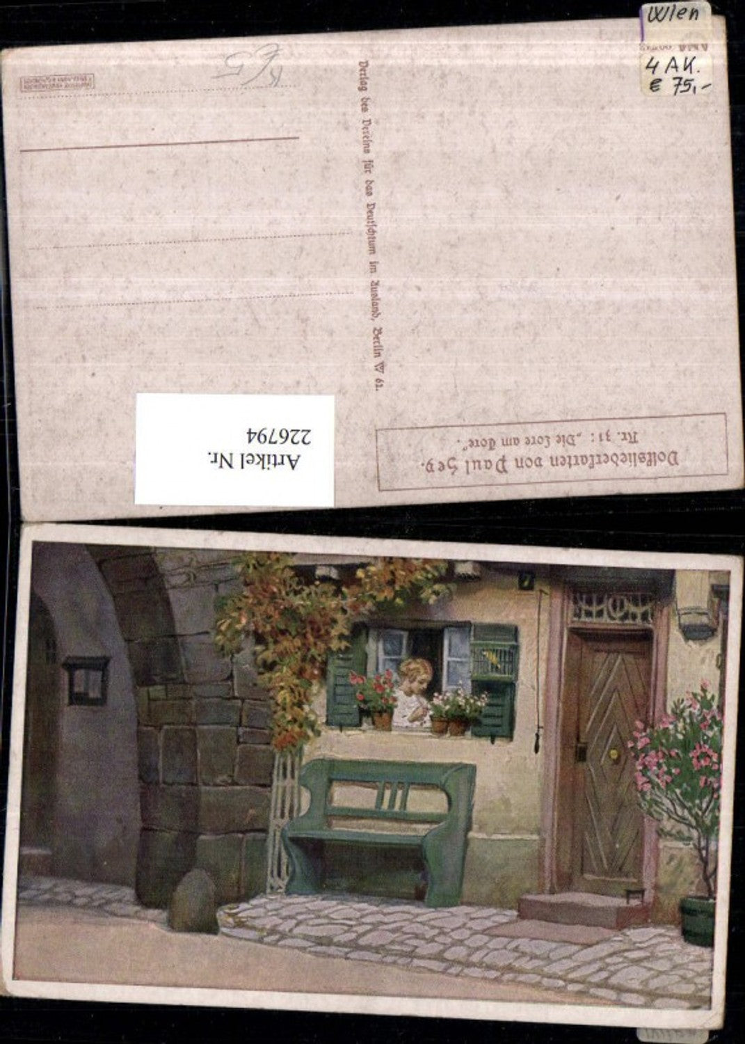 226794, Artist AK Paul Hey 31 The Lore a. Gate Song Window Bench pub Association for Germanness Abroad VDA Novoli